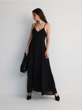 Rochie maxi, din material cu aspect sifonat - negru