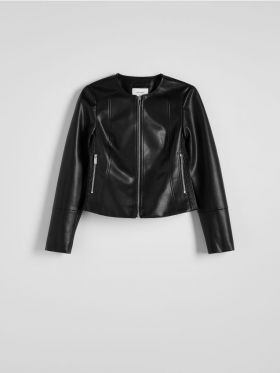 Geaca biker din imitatie de piele - negru