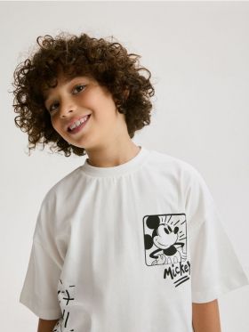 Tricou oversized Mickey Mouse - crem