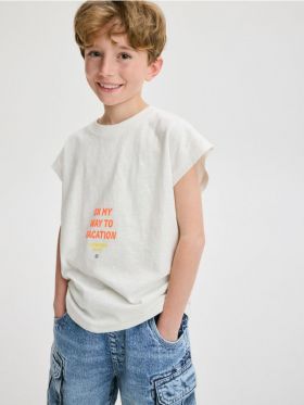 Tricou oversized cu imprimeu - crem