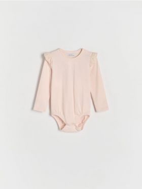 Body cu continut ridicat de bumbac si broderie englezeasca - roz-pastel