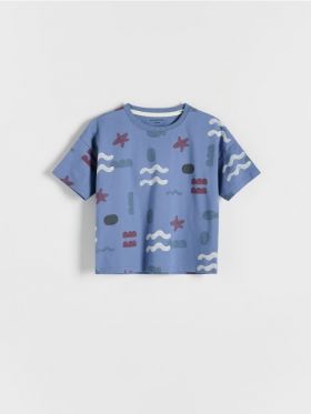 Tricou oversized cu imprimeu - albastru