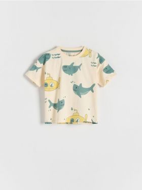 Tricou oversized cu imprimeu - crem