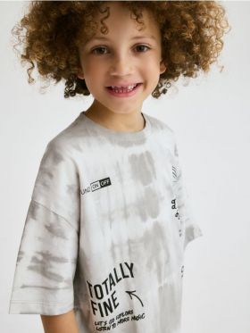 Tricou oversized cu imprimeu - gri deschis