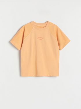 Tricou oversized cu inscriptie - oranj-deschis
