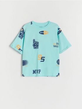 Tricou oversized cu imprimeu - acvamarin
