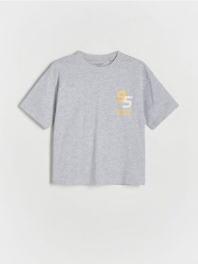 Tricou oversized cu imprimeu - gri deschis