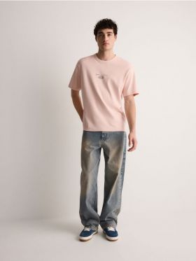 Tricou oversized cu imprimeu - roz-pastel