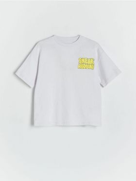 Tricou oversized cu imprimeu - gri deschis