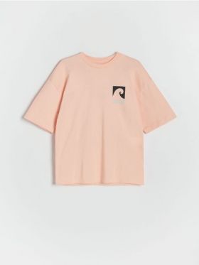 Tricou oversized cu imprimeu - roz-piersica