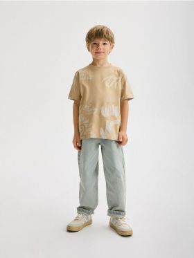 Tricou oversized cu imprimeu - bej
