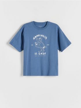 Tricou oversized cu imprimeu - albastru