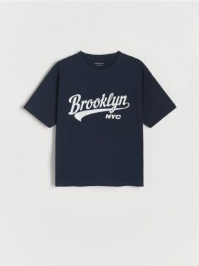 Tricou oversized, cu continut ridicat de bumbac - Albastru metalizat