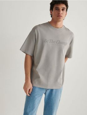 Tricou oversized cu imprimeu - gri deschis