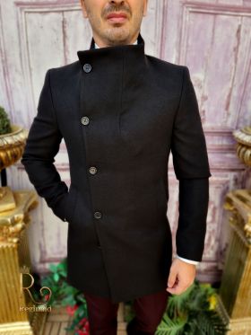 Palton de bărbați, Slim Fit, Negru cu nasturi - PT461