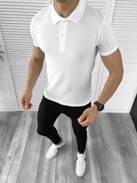 Tricou barbati alb slim fit ZR B1018 K6-1