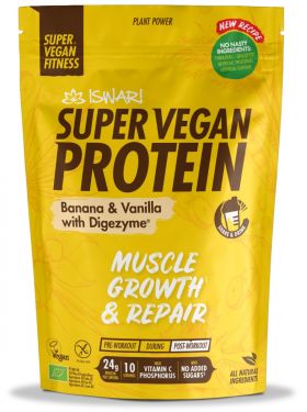 Proteina Super Vegan bio banane si vanilie cu DigeZyme, 400g, Iswari