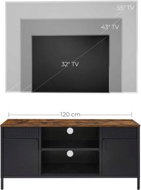 Comoda TV Industrial, Vasagle, 120 x 40 x 55 cm, PAL/otel, negru