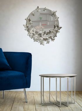 Oglinda decorativa Round, Mauro Ferretti, Ø 74 cm, fier, argintiu