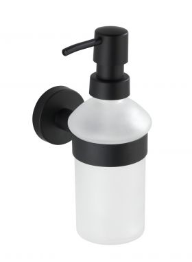 Dozator sapun lichid cu suport de prindere Bosio, Wenko Power-Loc®, 200 ml, inox/sticla, alb/negru