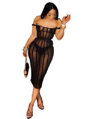 Rochie neagră transparentă sexy XS