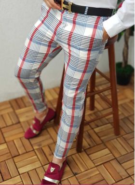 Pantaloni barbati, Slim Fit, in dungi multicolore - PN251