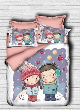 Lenjerie de pat pentru o persoana Girl a Boy-110, Pearl Home, 4 piese, bumbac amestecat, multicolor