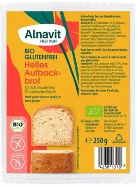 Paine alba fara gluten, precoapta, eco-bio, 250g - Alnavit