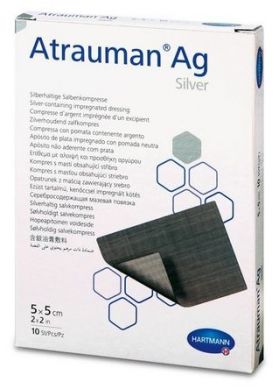 Pansament cu unguent neutru si argint, 5x5 cm, 10 bucati, Atrauman