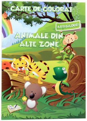 Carte de colorat cu abtibilduri - Animale din alte zone |