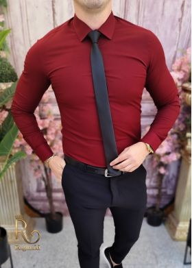 Cămașă visinie de bărbați, Slim Fit - CR126