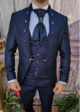 Costum de ceremonie, Slim Fit, Sacou, Vesta, Pantalon si Cravata - C3954