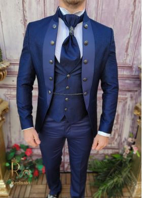 Costum de ceremonie, Bleumarin, Slim Fit, Sacou, Vesta, Pantalon si Cravata - C3957