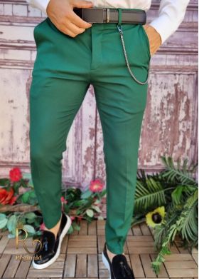 Pantaloni Verde imperial de bărbați, Casual Slim Fit, Conici cu lanț – PN709