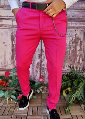 Pantaloni Fucsia de bărbați, Casual Slim Fit, Conici cu lanț – PN704