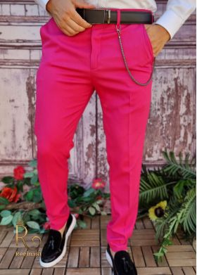 Pantaloni Fucsia de bărbați, Casual Slim Fit, Conici cu lanț – PN704