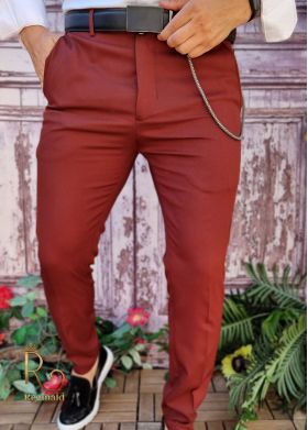 Pantaloni Bordeaux de bărbați, Casual Slim Fit, Conici cu lanț – PN701