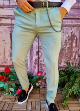 Pantaloni Verde avocado de bărbați, Casual Slim Fit, Conici cu lanț – PN717