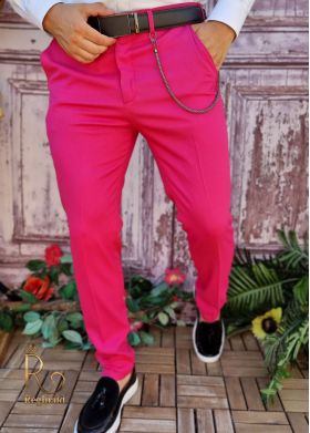 Pantaloni Fucsia de bărbați, Casual Slim Fit, Conici cu lanț – PN704