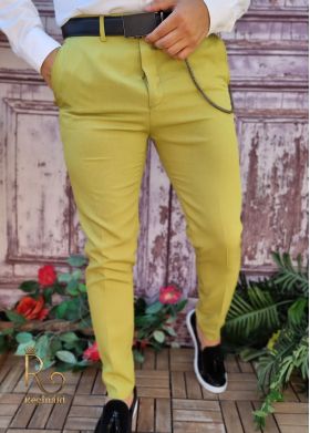 Pantaloni Galben neon de bărbați, Casual Slim Fit, Conici cu lanț – PN710