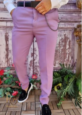 Pantaloni Lila de bărbați, Casual Slim Fit, Conici cu lanț – PN706