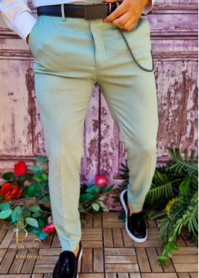 Pantaloni Verde avocado de bărbați, Casual Slim Fit, Conici cu lanț – PN717