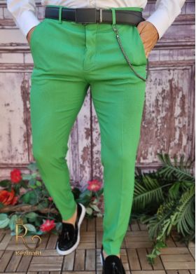 Pantaloni Verde menta de bărbați, Casual Slim Fit, Conici cu lanț – PN713