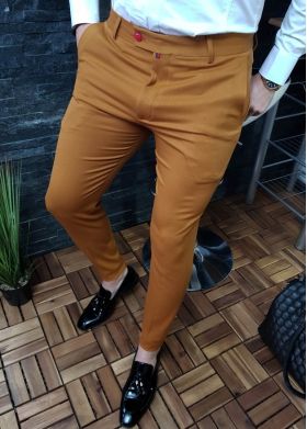 Pantaloni eleganti, Slim Fit, maro caramiziu - PN143