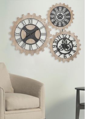 Ceas de perete Gears, Mauro Ferretti, 93x74 cm, fier, alb/auriu