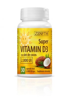 Super Vitamina D3 cu ulei de cocos, 30 capsule, Zenyth