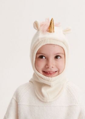 Balaclava cu corn de unicorn - crem