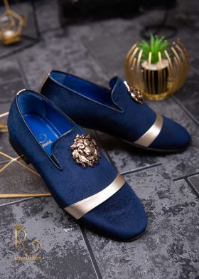 Pantofi Loafers de barbati bleumarin, piele naturala si catifea - P1484