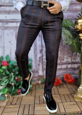 Pantaloni eleganti de barbati negru in dungi, croiala slim-fit - PN630