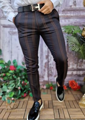 Pantaloni eleganti de barbati negru in dungi, croiala slim-fit - PN630